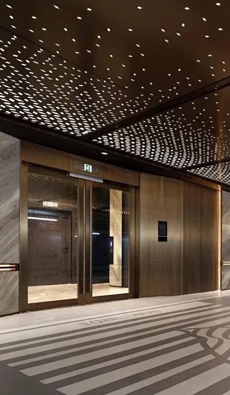 Perforated aluminium ceiling project with custom architectural interior design