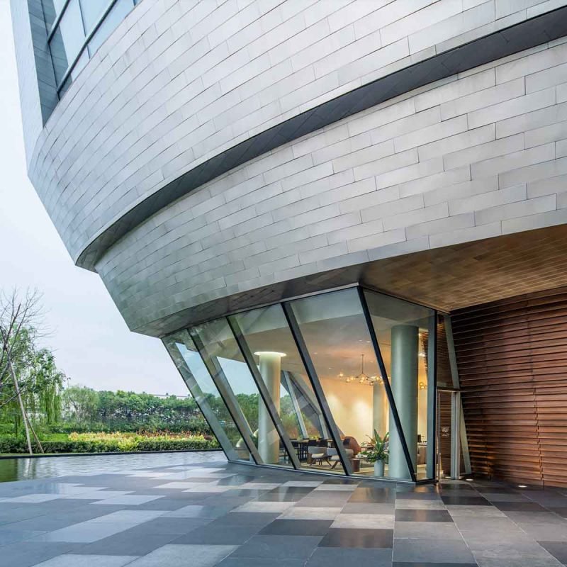 Stainless steel facade panels for modern architectural wall cladding systems