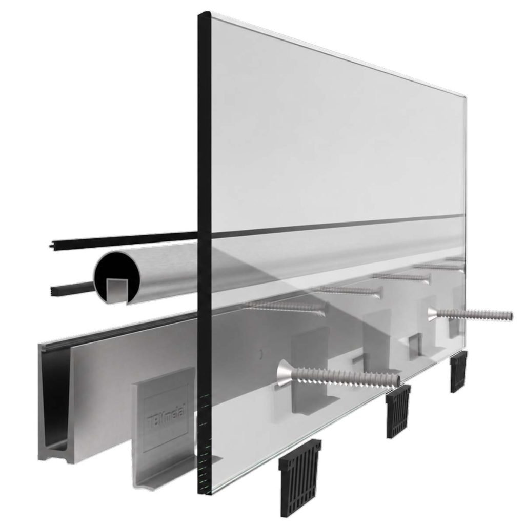 Frameless glass balustrade system with aluminium base shoe support structure by TBK Metal Australia