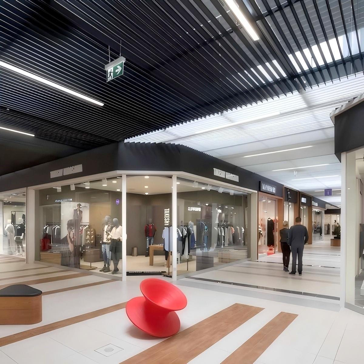 TCS V100V200 linear metal ceiling with floating linear aluminum panels for architectural interiors