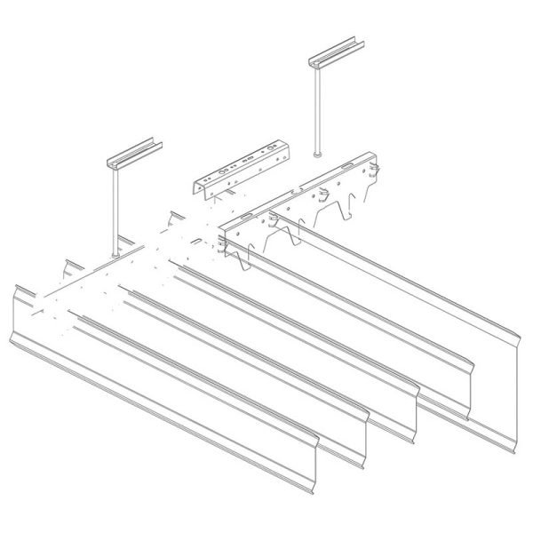 TCS V100V200 linear ceiling detail with floating aluminum panels for architectural interiors