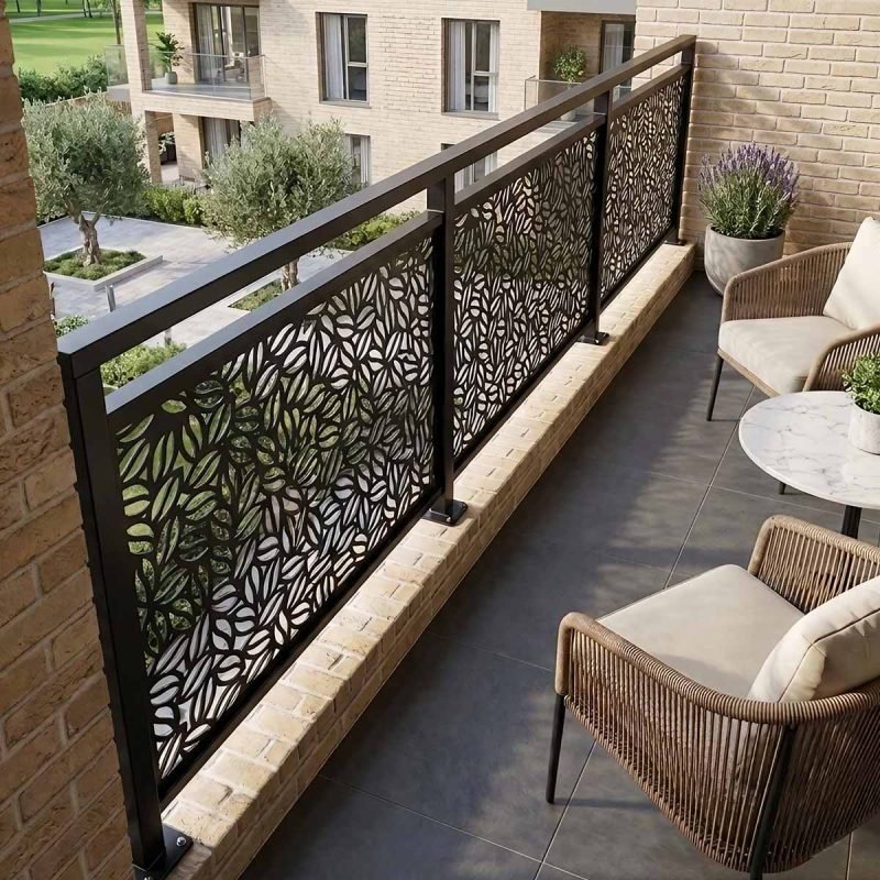 TBK Metal's CNC laser-cut metal railing and balustrade design with decorative patterns for modern commercial and residential design