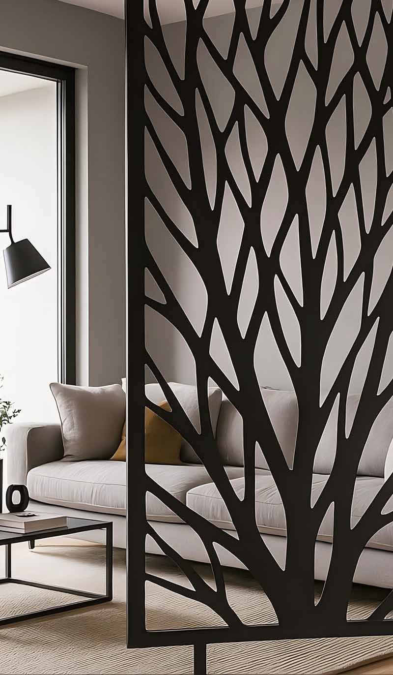 Aluminium laser-cut metal privacy screen panels with decorative patterns for architectural projects