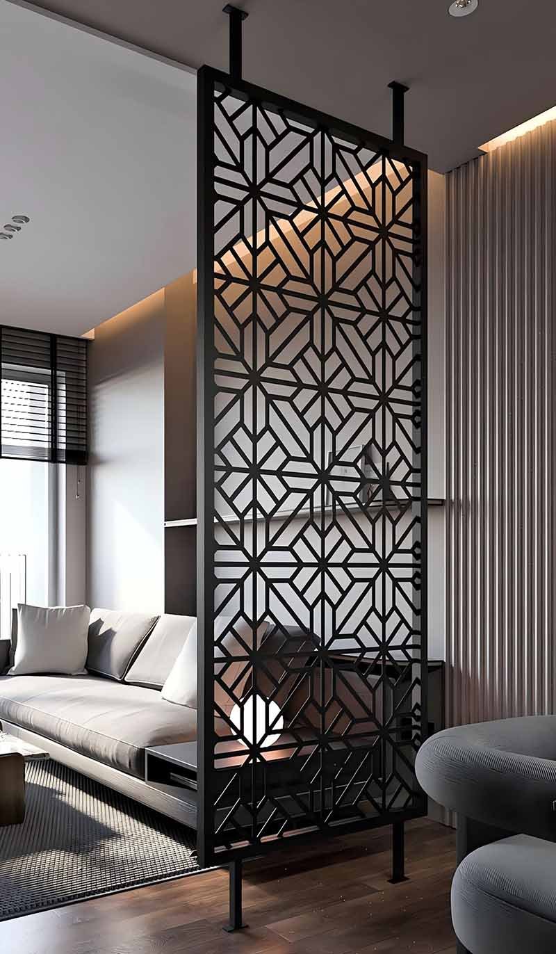 Aluminium laser-cut metal privacy screen panels with decorative patterns for contemporary architecture