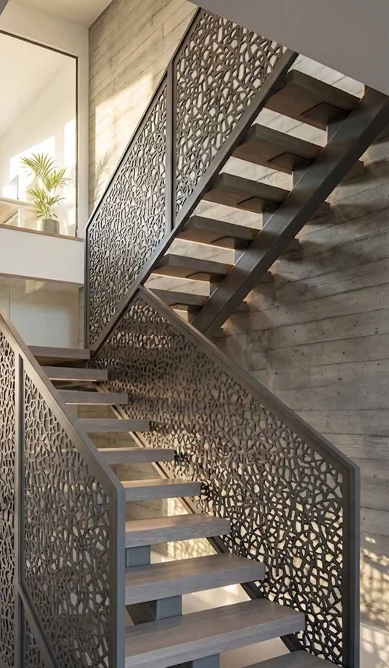 CNC laser-cut metal railing for architectural balustrade projects