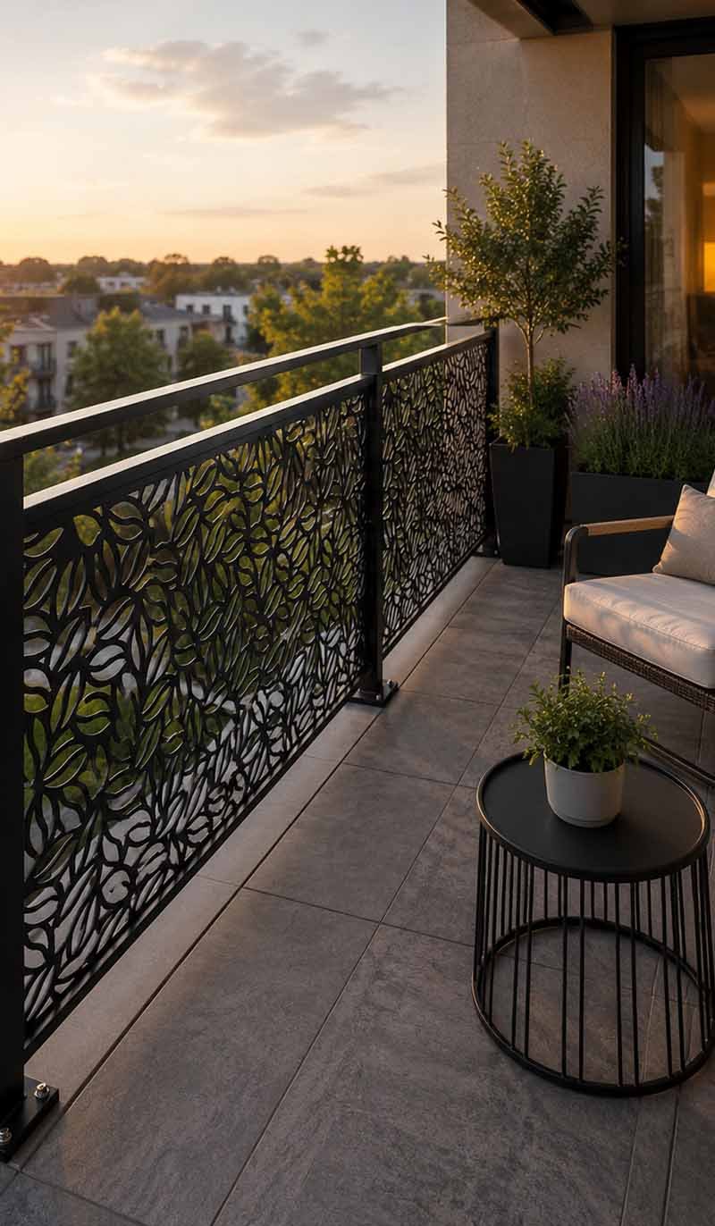 Custom CNC laser-cut metal railing for architectural balustrade projects