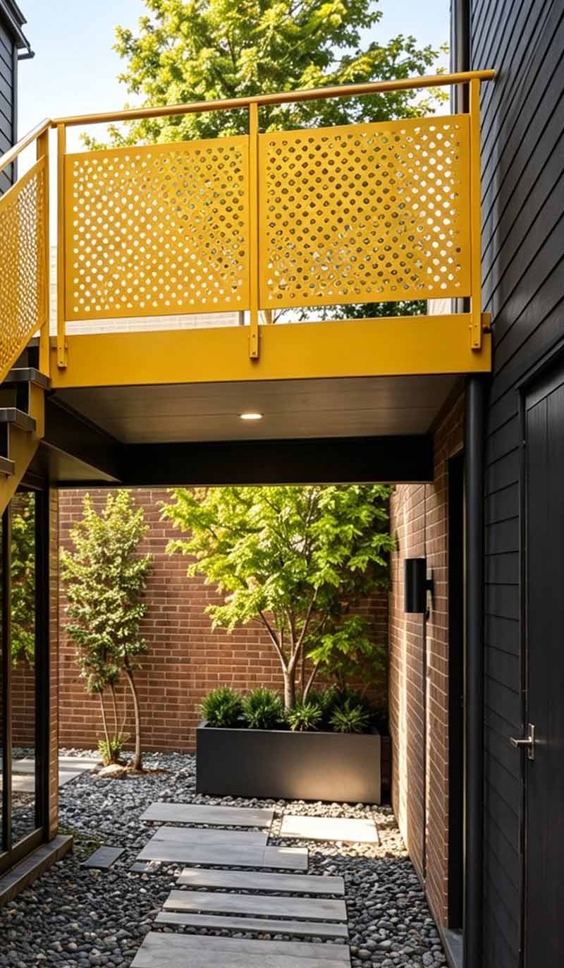 Custom perforated metal railing panels featured in a contemporary architectural project