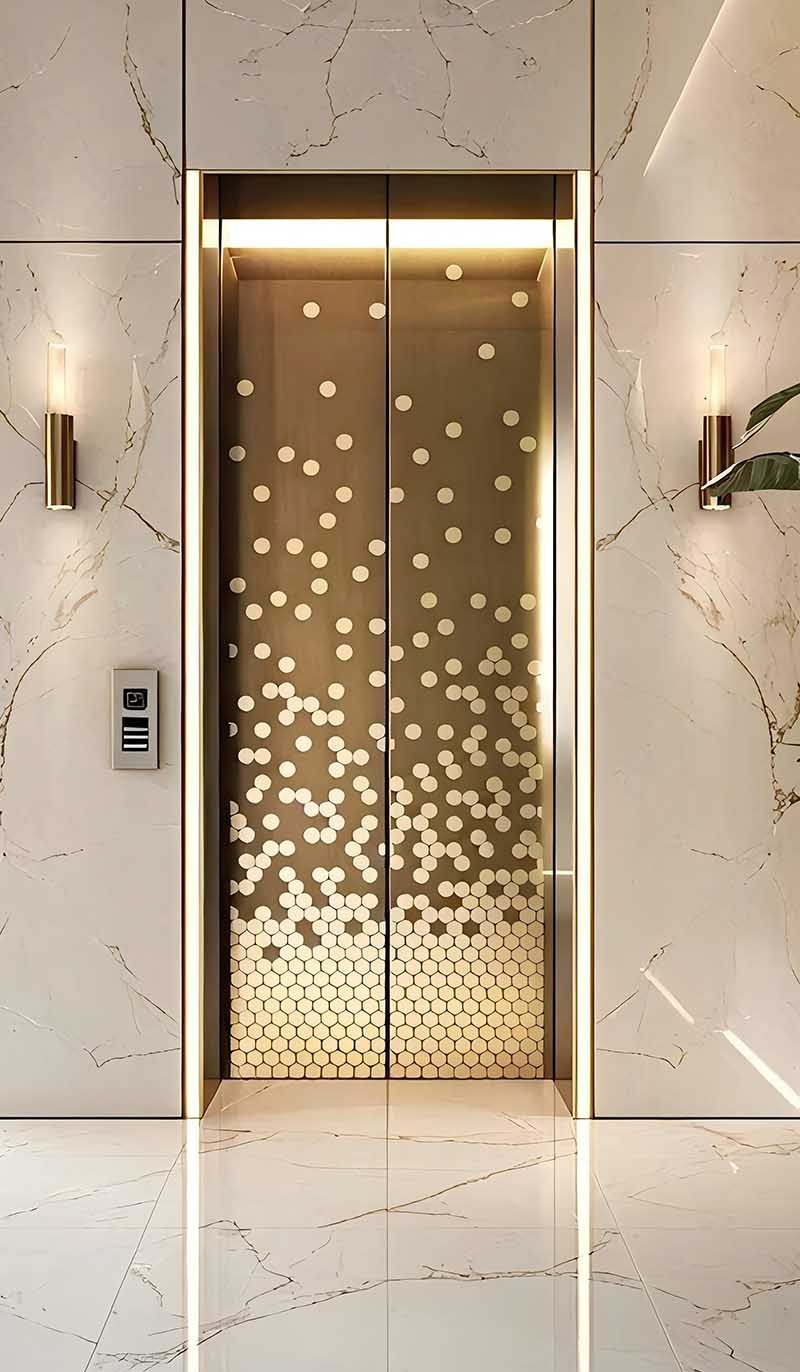 Stainless steel elevator door panels installed in a modern building project