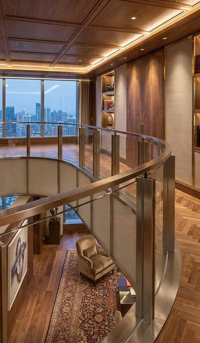 Custom stainless steel railings and balustrades in a modern architectural project