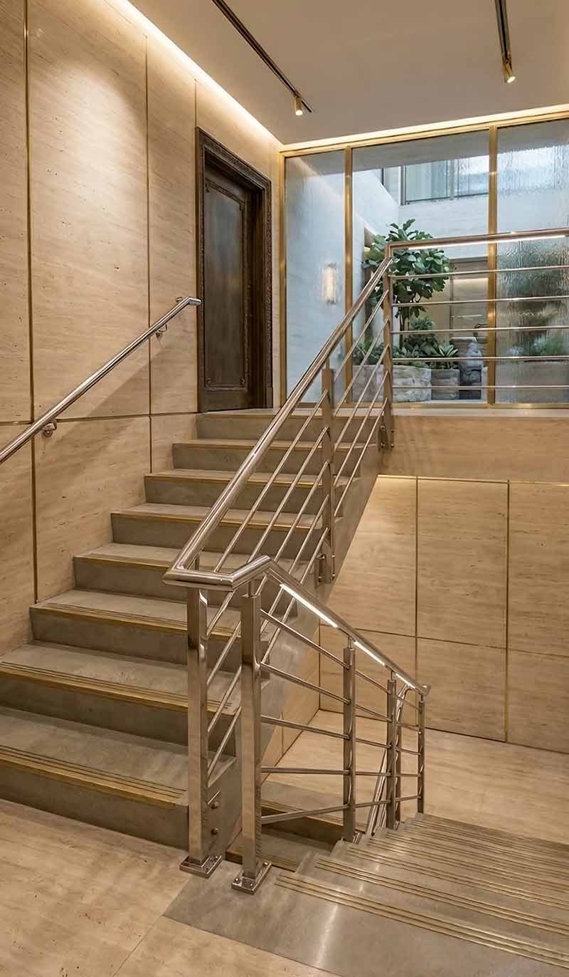 Custom stainless steel railings and balustrades installed in an architectural project