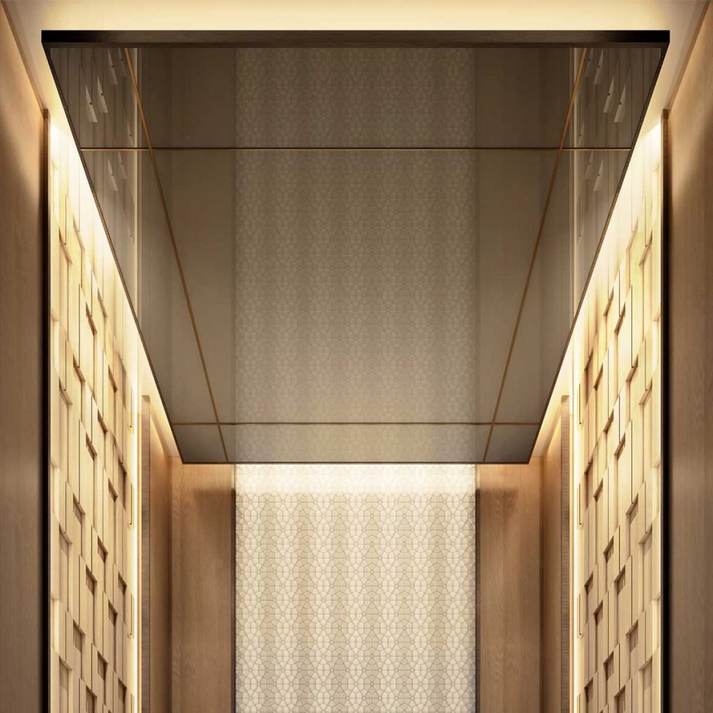 Custom stainless steel ceiling panel for elevator cabin interiors