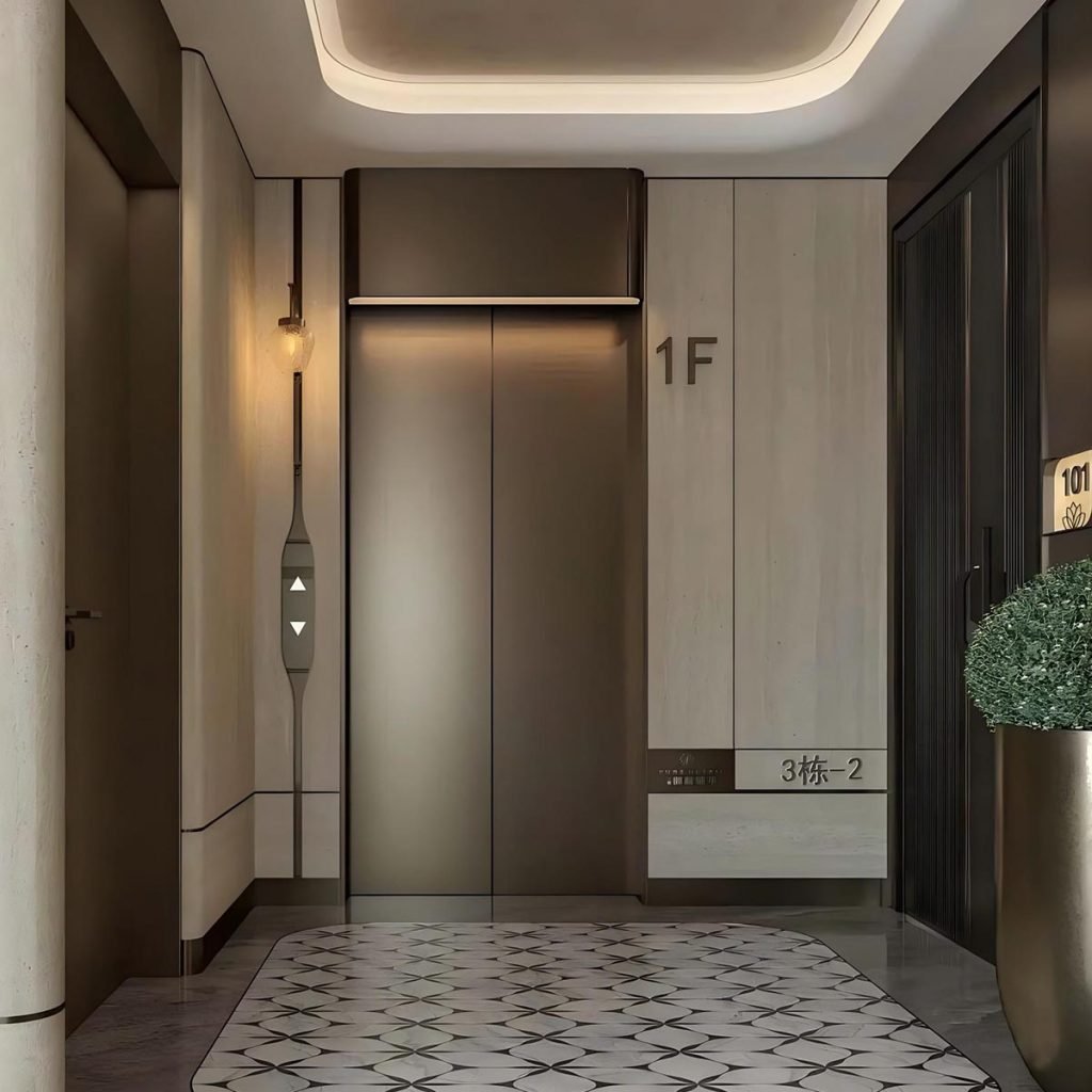 Custom stainless steel elevator door panels with refined finishes