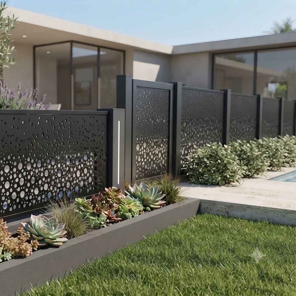 Custom perforated metal fence panels for architectural projects