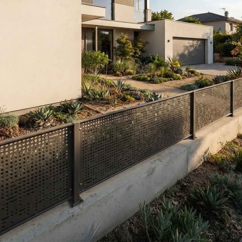 Custom perforated metal fence panels for architectural projects