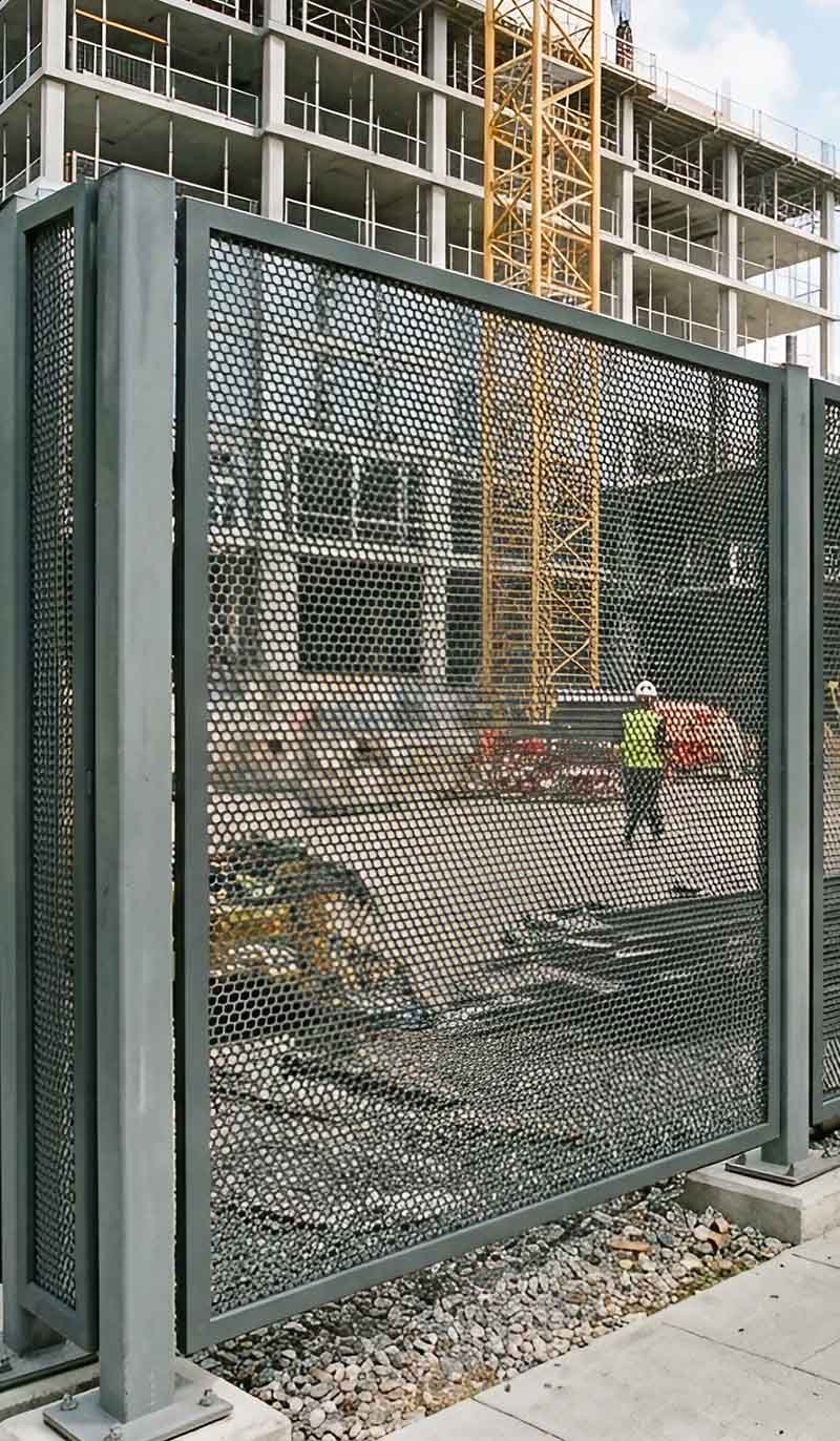Perforated metal fence panels in architectural project