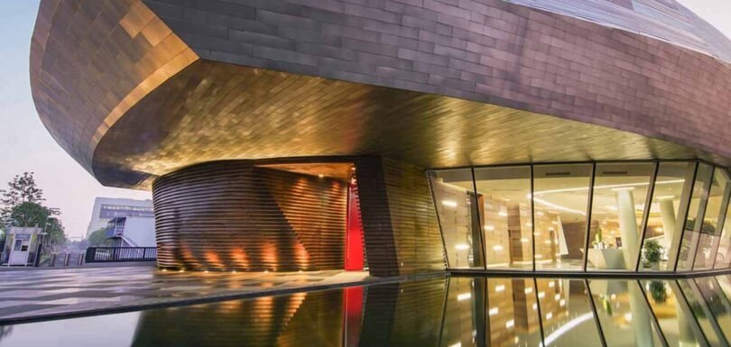 Architectural metal facade showcasing versatile design possibilities with innovative textures and modern construction elements