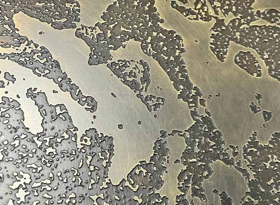 High precision laser etched stainless steel surface with accurate patterns and innovative architectural design options