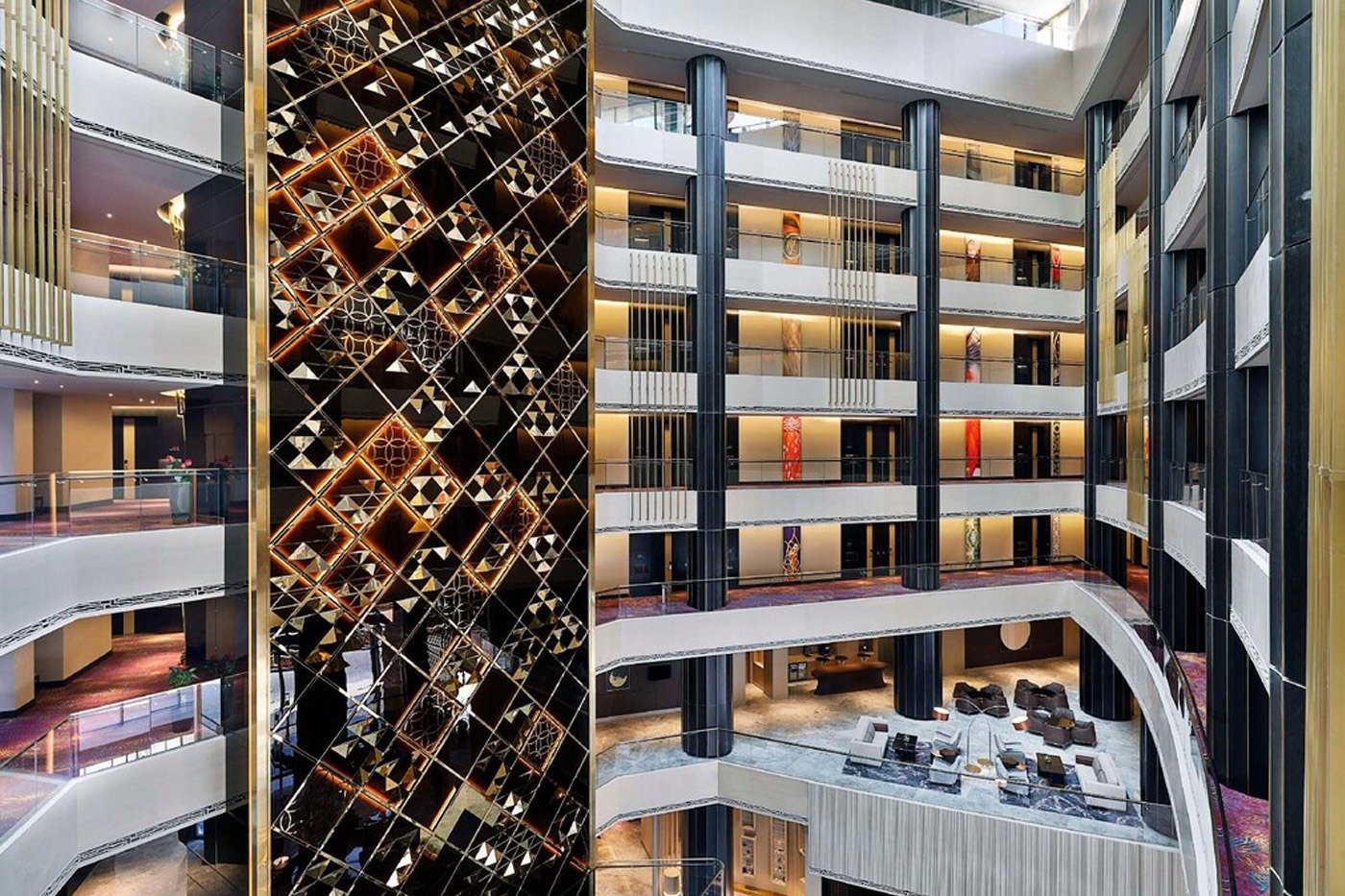 Stainless steel decorative metalwork in AlRayyan Hotel atrium in Doha, Qatar