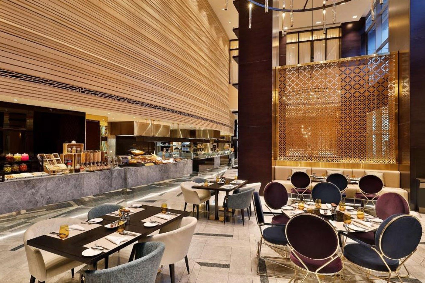Stainless steel decorative screen in AlRayyan Hotel restaurant