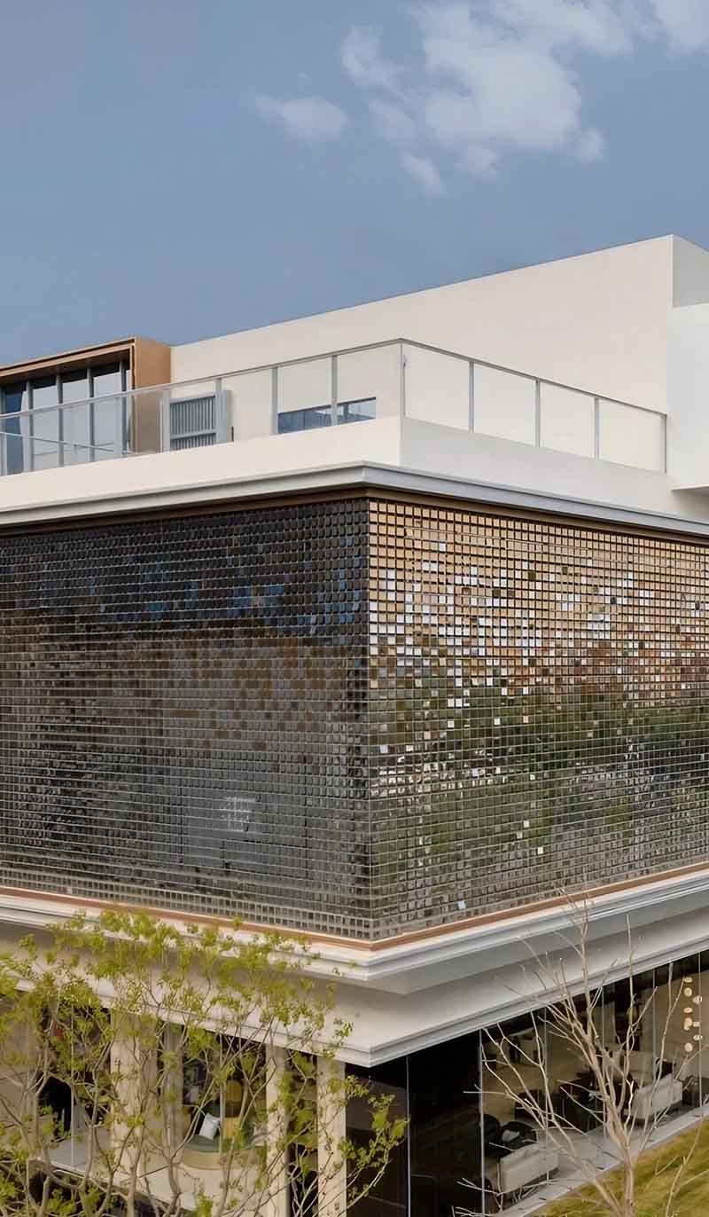 Custom metal panels for dynamic kinetic facade designs