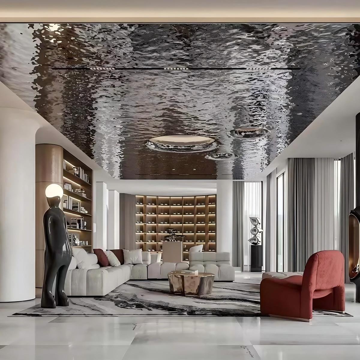 Decorative stainless steel panels featuring varied textures and finishes for modern architectural interiors