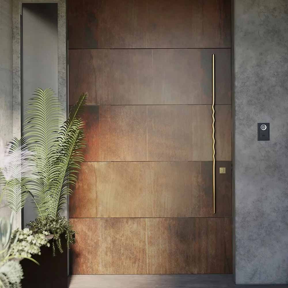 Metal surface with a patina finish showcasing aged colours and textures for architectural design